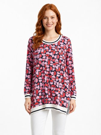 Kadın Geometrik Desenli Uzun Kollu Tunik T-Shirt