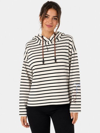 Kadın Çizgili Kapüşonlu Uzun Kollu Sweatshirt
