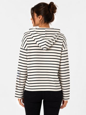 Kadın Çizgili Kapüşonlu Uzun Kollu Sweatshirt