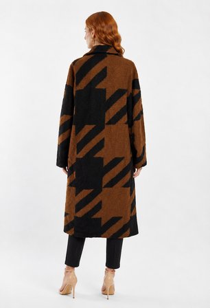 Kadın Oversize Desenli Uzun Mont