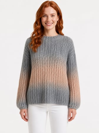 Kadın Oversize Triko Yuvarlak Yaka Renk Geçişli Kazak