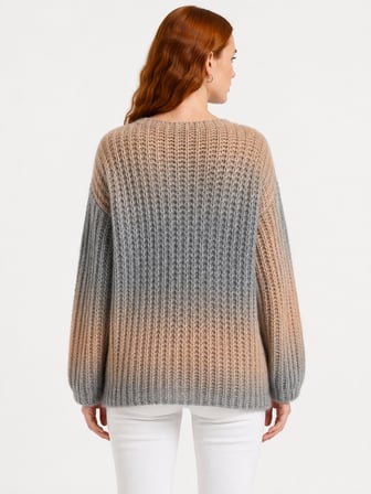 Kadın Oversize Triko Yuvarlak Yaka Renk Geçişli Kazak