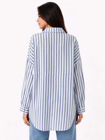 Kadın Oversize Çizgili Uzun Kollu Gömlek