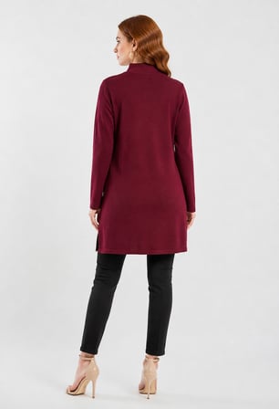 Bordo Uzun Triko Kadın Tunik Bluz