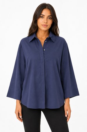 Kadın Lacivert Oversize Pamuklu Gömlek