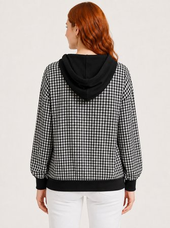 Kadın Kapüşonlu Siyah Beyaz Kareli Sweatshirt