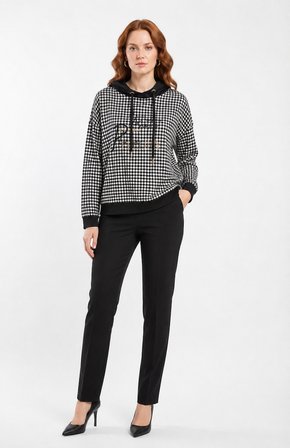 Kadın Ekoseli Kapüşonlu Rahat Kalıp Sweatshirt