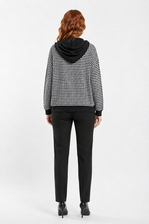 Kadın Ekoseli Kapüşonlu Rahat Kalıp Sweatshirt