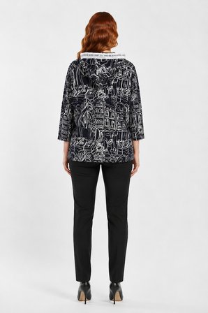 Kadın Kapüşonlu Siyah Beyaz Desenli Sweatshirt