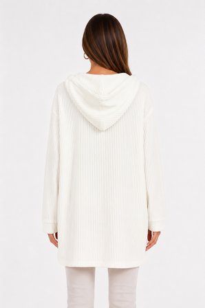 Kadın Beyaz Kapüşonlu Oversize Sweatshirt