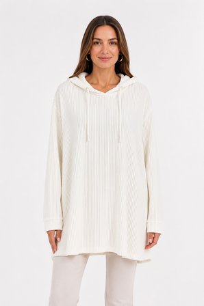 Kadın Beyaz Kapüşonlu Oversize Sweatshirt