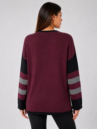 Kadın Oversize Triko Kazak Siyah Bordo Ekose Desen