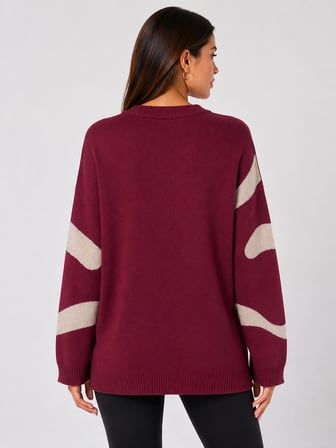 Kadın Oversize Desenli Triko Kazak