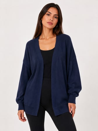 Kadın Oversize Triko V Yaka Lacivert Hırka