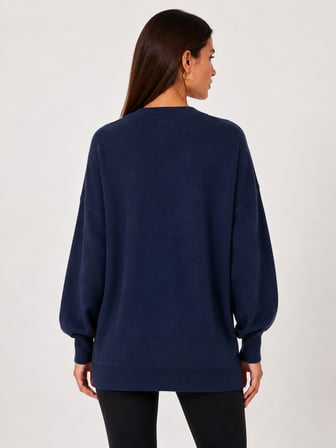 Kadın Oversize Triko V Yaka Lacivert Hırka