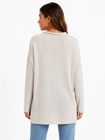 Kadın Relaxed Fit Uzun Kollu Bej Triko Bluz