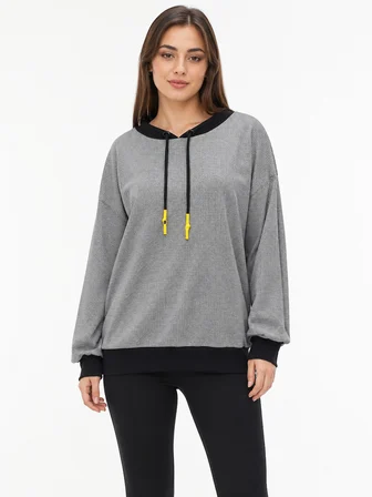 Kadın Oversize Siyah Kayık Yaka Sweatshirt