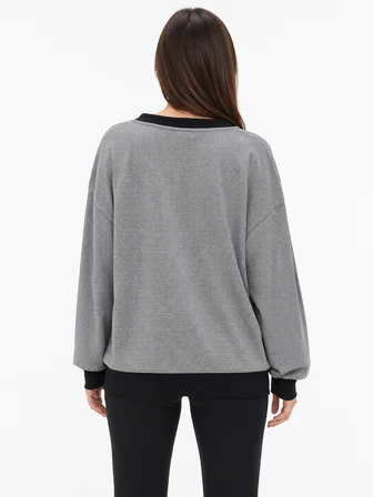 Kadın Oversize Siyah Kayık Yaka Sweatshirt