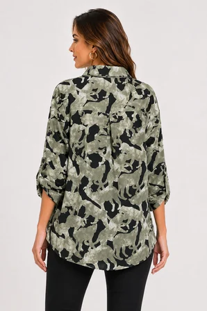 Kadın Oversize Desenli Uzun Kol Gömlek