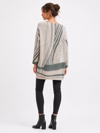 Kadın Oversize Triko Kazak Batik Desenli