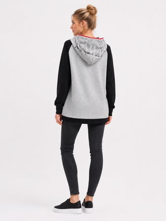 Kadın Kapüşonlu Regular Fit Sweatshirt Siyah Gri