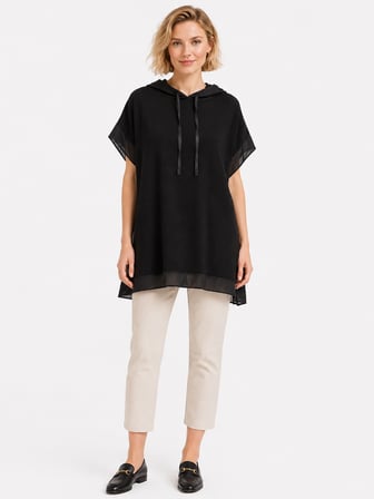 Kadın Siyah Kapüşonlu Oversize Tunik Bluz