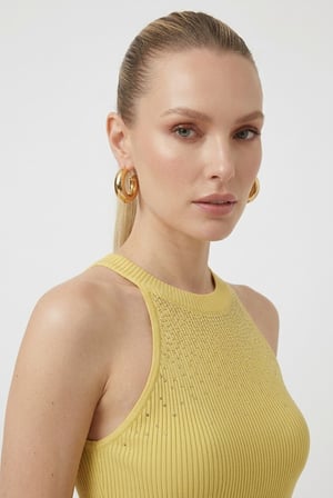 Kadın Taşlı Fitilli Halter Yaka Crop Bluz