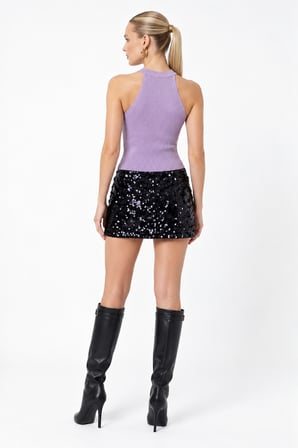 Kadın Taşlı Fitilli Halter Yaka Crop Bluz