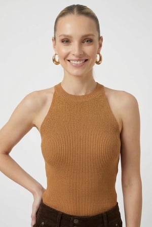Kadın Taşlı Fitilli Halter Yaka Crop Bluz