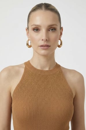 Kadın Taşlı Fitilli Halter Yaka Crop Bluz