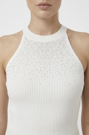 Kadın Taşlı Fitilli Halter Yaka Crop Bluz