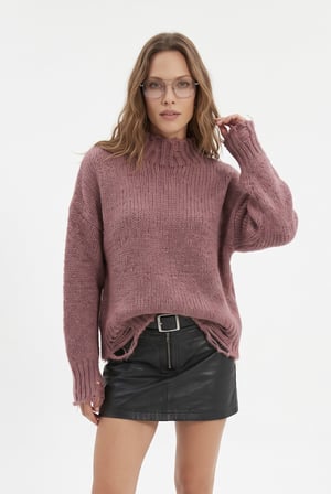 Kadın Premium Yırtık Detaylı Oversize Triko Kazak