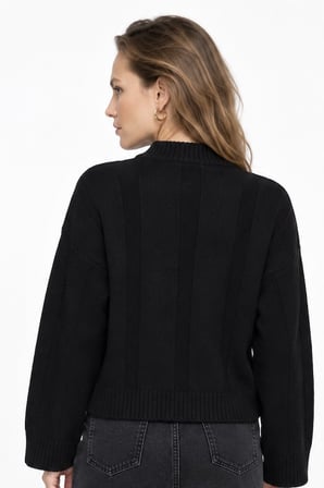Kadın Premium Triko Saç Örgü Desenli Balıkçı Yaka Oversize Kazak