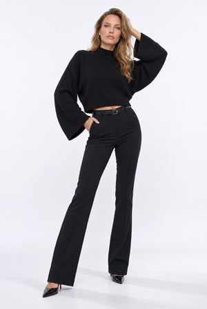Kadın Premium Yarasa Geniş Kol Crop Triko Kazak