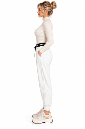 Kadın Rahat Jogger Eşofman Altı - Beyaz Siyah Bel Lastiği