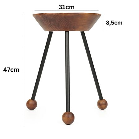 Metal Ayaklı Ahşap Tabure 3 Ayaklı 47 cm