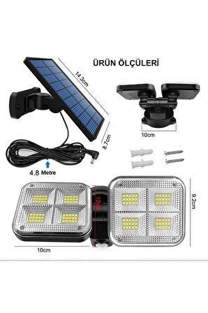 YENİLZD  120 LED Solar Lamba 20W Güneş Enerjili Aydınlatma