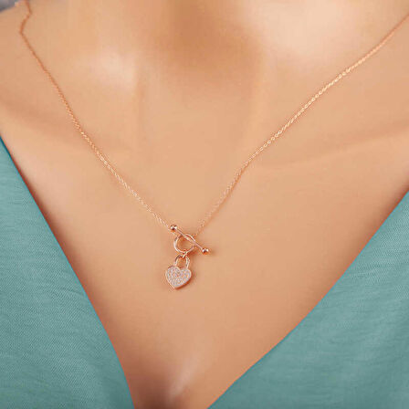 STİLLOVE Gümüş Rose Sallantılı Kalp Kadın Kolye