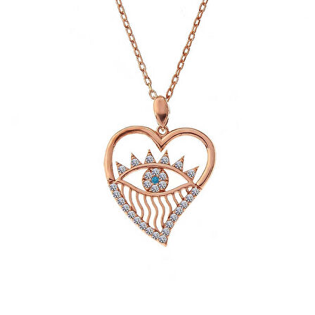 STİLLOVE Gümüş Rose Kalp Göz Kadın Kolye