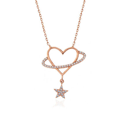 STİLLOVE Gümüş Rose Kalp Yıldız Kadın Kolye