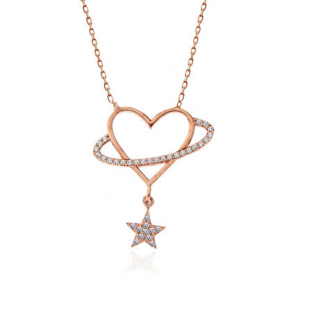 STİLLOVE Gümüş Rose Kalp Yıldız Kadın Kolye