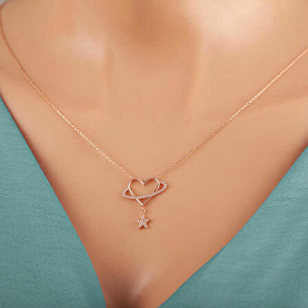 STİLLOVE Gümüş Rose Kalp Yıldız Kadın Kolye