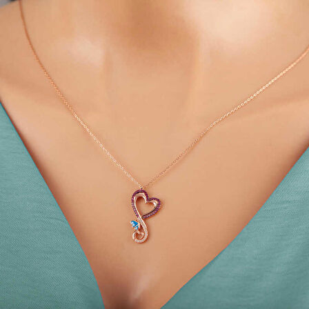 STİLLOVE Gümüş Rose Kalpli Kelebek Kadın Kolye