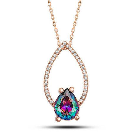 STİLLOVE Gümüş Rose Mistik Topaz Taşlı Damla Kadın Kolye