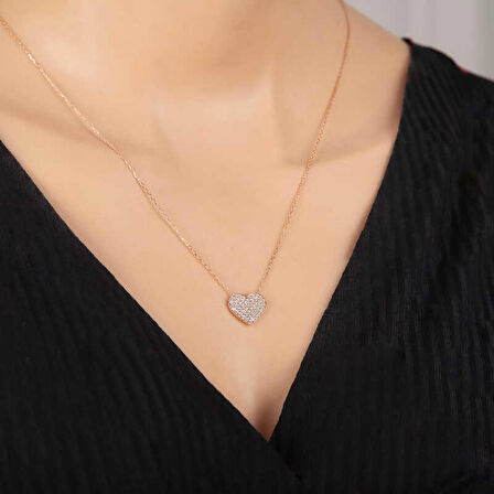 STİLLOVE Gümüş Rose Kalp Kadın Kolye