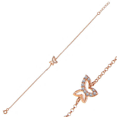 STİLLOVE ​Gümüş Rose Kelebek Kadın Bileklik