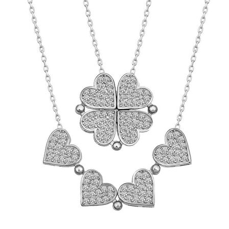 STİLLOVE Gümüş Kalpli Açılabilen Yonca Kadın Kolye