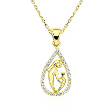 STİLLOVE Gümüş Gold Damla Anne Çocuk Kolyesi
