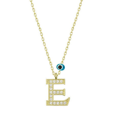 STİLLOVE Gümüş Nazar Gold E Harfi Kadın Kolye