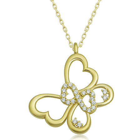 STİLLOVE Gümüş Gold Sonsuzluk Kelebek Kadın Kolye